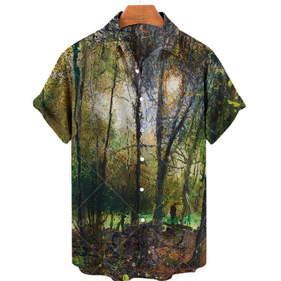 Υπέρμεγεθες Χαβάης Παραλία Holiday Plant Flower 3d Print Ανδρικό πουκάμισο Χαλαρό μπουφάν με λαιμόκοψη Καλοκαιρινό Vintage Casual Top Ρούχα