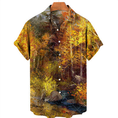 Υπέρμεγεθες Χαβάης Παραλία Holiday Plant Flower 3d Print Ανδρικό πουκάμισο Χαλαρό μπουφάν με λαιμόκοψη Καλοκαιρινό Vintage Casual Top Ρούχα