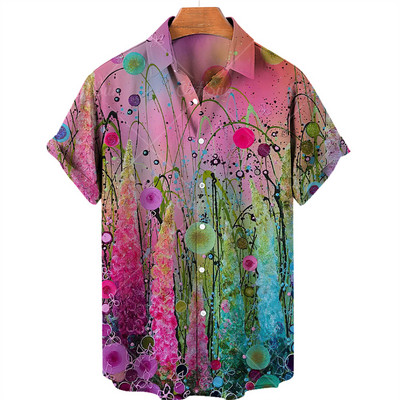 Υπέρμεγεθες Χαβάης Παραλία Holiday Plant Flower 3d Print Ανδρικό πουκάμισο Χαλαρό μπουφάν με λαιμόκοψη Καλοκαιρινό Vintage Casual Top Ρούχα