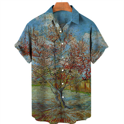 Υπέρμεγεθες Χαβάης Παραλία Holiday Plant Flower 3d Print Ανδρικό πουκάμισο Χαλαρό μπουφάν με λαιμόκοψη Καλοκαιρινό Vintage Casual Top Ρούχα