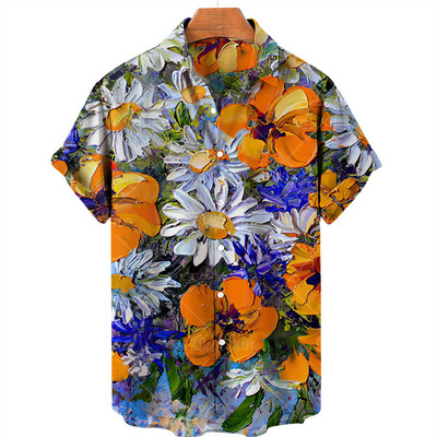 Υπέρμεγεθες Χαβάης Παραλία Holiday Plant Flower 3d Print Ανδρικό πουκάμισο Χαλαρό μπουφάν με λαιμόκοψη Καλοκαιρινό Vintage Casual Top Ρούχα
