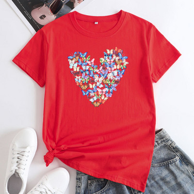 JFUNCY Tricouri supradimensionate 2022 Topuri pentru femei Tricou din bumbac Tricou de vară Tricou cu mânecă scurtă Tricouri grafice la modă pentru femei