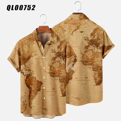 Cămașă hawaiană pentru bărbați, cu mânecă scurtă, cu buton cu imprimare digitală, largi, supradimensionate, 2022