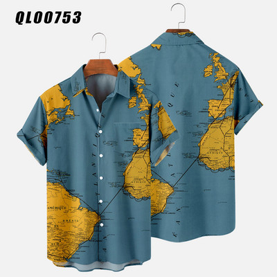 Cămașă hawaiană pentru bărbați, cu mânecă scurtă, cu buton cu imprimare digitală, largi, supradimensionate, 2022