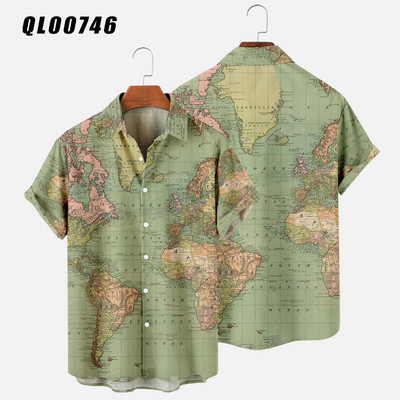 Cămașă hawaiană pentru bărbați, cu mânecă scurtă, cu buton cu imprimare digitală, largi, supradimensionate, 2022