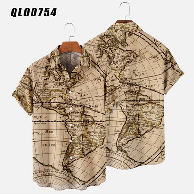 Cămașă hawaiană pentru bărbați, cu mânecă scurtă, cu buton cu imprimare digitală, largi, supradimensionate, 2022