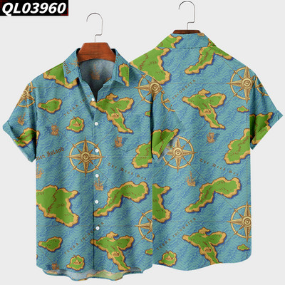 Cămașă hawaiană pentru bărbați, cu mânecă scurtă, cu buton cu imprimare digitală, largi, supradimensionate, 2022