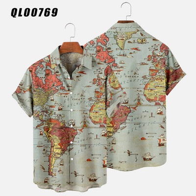 Cămașă hawaiană pentru bărbați, cu mânecă scurtă, cu buton cu imprimare digitală, largi, supradimensionate, 2022