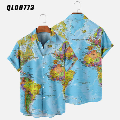 Cămașă hawaiană pentru bărbați, cu mânecă scurtă, cu buton cu imprimare digitală, largi, supradimensionate, 2022