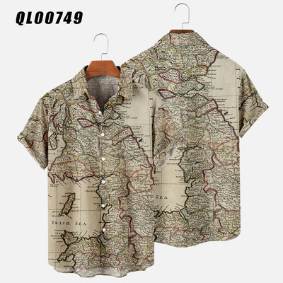 Cămașă hawaiană pentru bărbați, cu mânecă scurtă, cu buton cu imprimare digitală, largi, supradimensionate, 2022