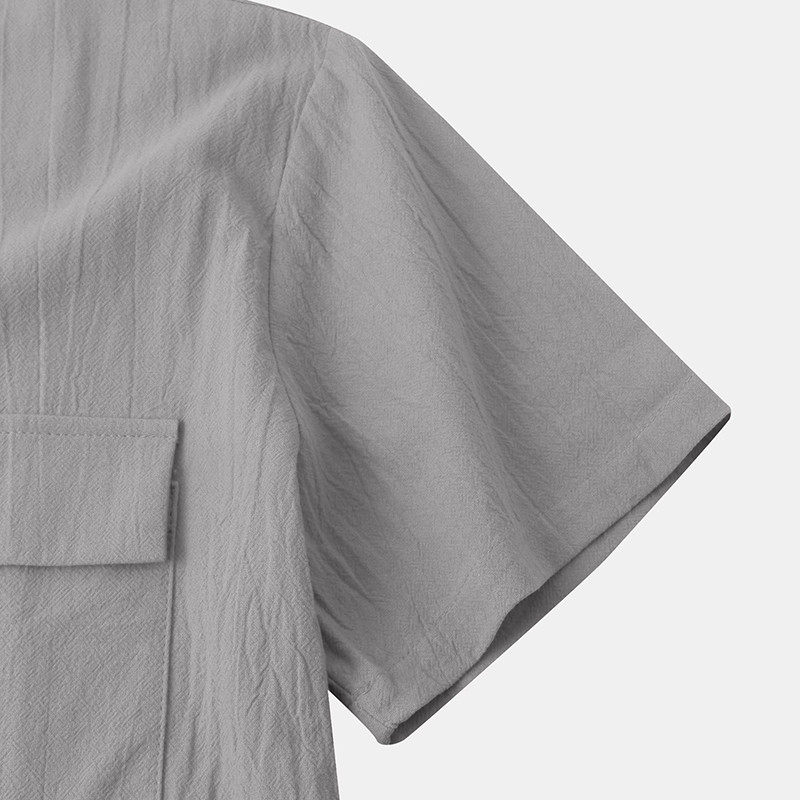 Muška pamučna lanena ljetna košulja kratkih rukava Jednobojna prozračna havajska muška košulja za plažu Ležerna bluza za muškarce