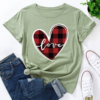 Γυναικείο μπλουζάκι JFUNCY 5XL Καρό Love Letter Graphic print Tees Κοντό μανίκι Γυναικείο καλοκαιρινό βαμβακερό γυναικείο μπλουζάκι