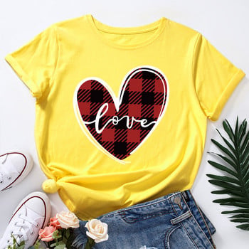 Γυναικείο μπλουζάκι JFUNCY 5XL Καρό Love Letter Graphic print Tees Κοντό μανίκι Γυναικείο καλοκαιρινό βαμβακερό γυναικείο μπλουζάκι