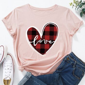 Γυναικείο μπλουζάκι JFUNCY 5XL Καρό Love Letter Graphic print Tees Κοντό μανίκι Γυναικείο καλοκαιρινό βαμβακερό γυναικείο μπλουζάκι