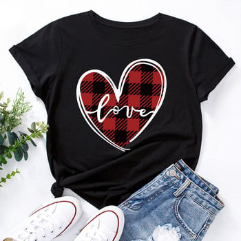 Γυναικείο μπλουζάκι JFUNCY 5XL Καρό Love Letter Graphic print Tees Κοντό μανίκι Γυναικείο καλοκαιρινό βαμβακερό γυναικείο μπλουζάκι