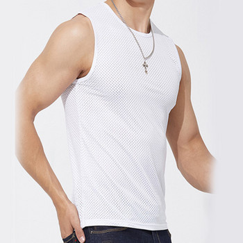 Мъжки издълбани потници Бельо Мъжка долна тениска Прозрачни ризи Мъжки фитнес мрежести дишащи потници