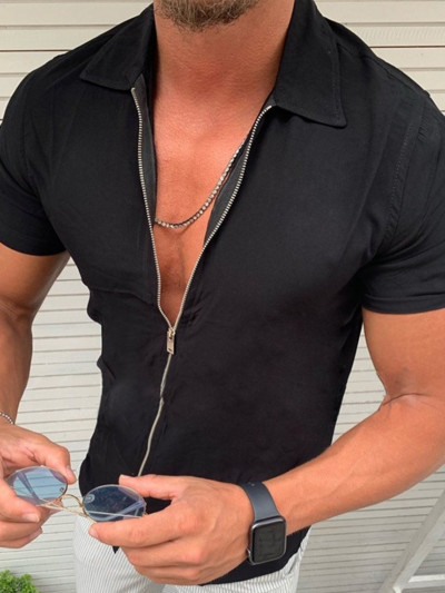 Férfi ingek 2022 nyári férfi dagály vadonatúj divat, egyszerű, egyszínű, hétköznapi rövid ujjú cipzáras ing kardigán