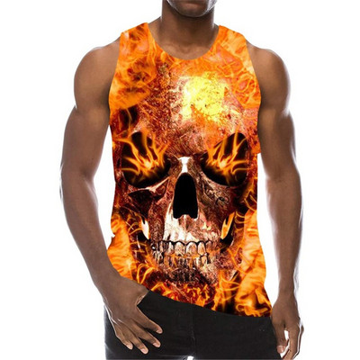 Muške majice s motivom lubanje, ljetne majice bez rukava, plameni kostur, 3D printani muški ulični prsluk, majice bez rukava u horor stilu, velika veličina 6XL