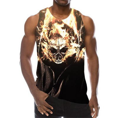 Muške majice s motivom lubanje, ljetne majice bez rukava, plameni kostur, 3D printani muški ulični prsluk, majice bez rukava u horor stilu, velika veličina 6XL