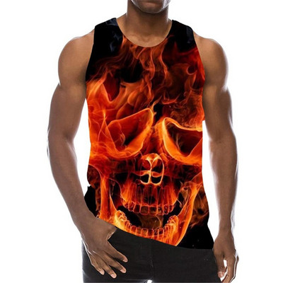 Muške majice s motivom lubanje, ljetne majice bez rukava, plameni kostur, 3D printani muški ulični prsluk, majice bez rukava u horor stilu, velika veličina 6XL