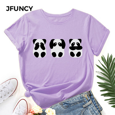 JFUNCY Lielizmēra sieviešu topi Cute Panda Print Harajuku Tkrekls Sieviešu Krekli Vasaras Ikdienas Īsām Piedurknēm Pamata T-krekls Kokvilnas T-krekls