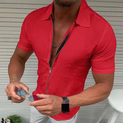 Μόδα Ζακέτα με φερμουάρ βρετανικού στυλ Ανδρική μπλούζα με κοντό μανίκι με λαιμόκοψη ανδρική μπλούζα 2023 Νέα καλοκαιρινά νεανικά μπλουζάκια casual