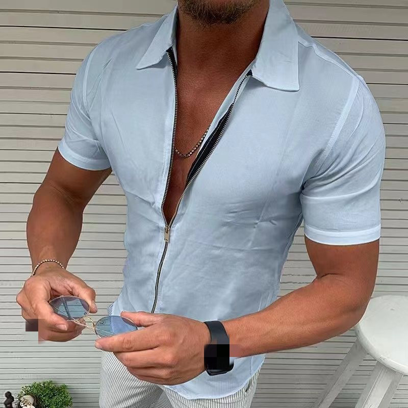 Μόδα Ζακέτα με φερμουάρ βρετανικού στυλ Ανδρική μπλούζα με κοντό μανίκι με λαιμόκοψη ανδρική μπλούζα 2023 Νέα καλοκαιρινά νεανικά μπλουζάκια casual