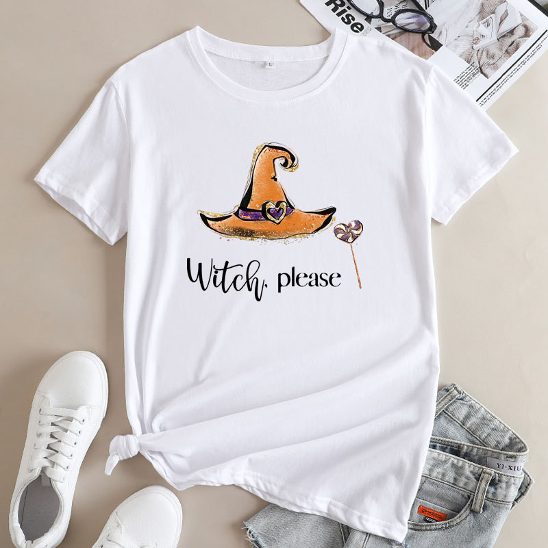 JFUNCY női póló Túlméretes női pólók Rövid ujjú női felsők 2022 divatos boszorkánykalap Grafikus pólók női póló