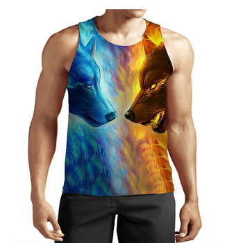 Animal Wolf Graphic Street Style Tanks για ανδρικά αμάνικα τρισδιάστατα τυπωμένα ανδρικά γιλέκα Harajuku Summer O-neck Casual Tanks Tops