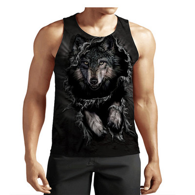 Animal Wolf Graafilised tänavastiilis tankid meeste varrukateta 3D-prindiga Harajuku mehevest suvine O-kaelusega vabaaja paagitopid