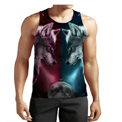 Animal Wolf Graafilised tänavastiilis tankid meeste varrukateta 3D-prindiga Harajuku mehevest suvine O-kaelusega vabaaja paagitopid