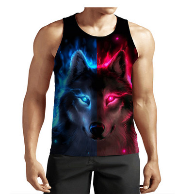 Animal Wolf Graafilised tänavastiilis tankid meeste varrukateta 3D-prindiga Harajuku mehevest suvine O-kaelusega vabaaja paagitopid
