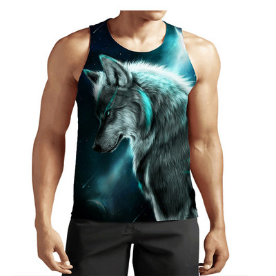 Animal Wolf Graafilised tänavastiilis tankid meeste varrukateta 3D-prindiga Harajuku mehevest suvine O-kaelusega vabaaja paagitopid