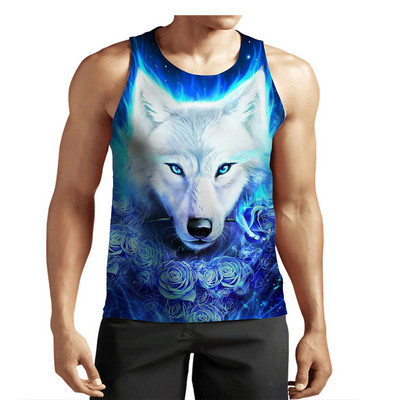 Animal Wolf Graafilised tänavastiilis tankid meeste varrukateta 3D-prindiga Harajuku mehevest suvine O-kaelusega vabaaja paagitopid