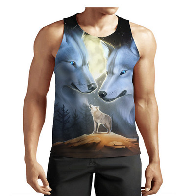 Animal Wolf Graafilised tänavastiilis tankid meeste varrukateta 3D-prindiga Harajuku mehevest suvine O-kaelusega vabaaja paagitopid