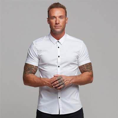 Ανδρικό πουκάμισο Καλοκαιρινό επαγγελματικό πουκάμισο Κοντό μανίκι πουκάμισο σμόκιν πουκάμισο με γυριστό γιακά Μόδα Super Slim Fit Ανδρικό κοινωνικό πουκάμισο