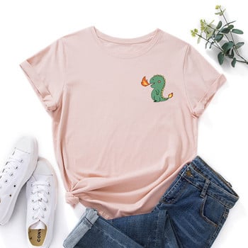 JFUNCY Cartoon Dinosaur Pocket T-shirt Γυναικεία κοντομάνικα μπλουζάκια καλοκαιρινά γυναικεία μπλουζάκια μόδας γυναικείο μπλουζάκι