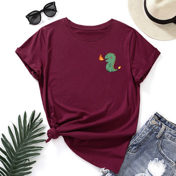 JFUNCY Cartoon Dinosaur Pocket T-shirt Γυναικεία κοντομάνικα μπλουζάκια καλοκαιρινά γυναικεία μπλουζάκια μόδας γυναικείο μπλουζάκι