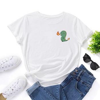 JFUNCY Cartoon Dinosaur Pocket T-shirt Γυναικεία κοντομάνικα μπλουζάκια καλοκαιρινά γυναικεία μπλουζάκια μόδας γυναικείο μπλουζάκι