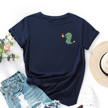 JFUNCY Cartoon Dinosaur Pocket T-shirt Γυναικεία κοντομάνικα μπλουζάκια καλοκαιρινά γυναικεία μπλουζάκια μόδας γυναικείο μπλουζάκι