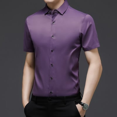 Cămașă cu mânecă scurtă de vară BROWON pentru bărbați, nouă, subțire, culoare solidă, îmbrăcăminte pentru bărbați, 2023, la modă, inteligentă, casual, cămăși cu guler răsturnat pentru bărbați
