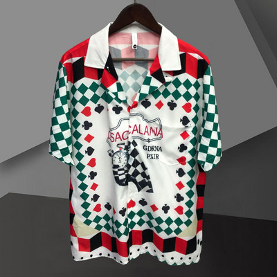 Χαβάης Πουκάμισο Ροδάκινο Καρδιά Λουλούδι Γεωμετρικό Σχέδιο Αντίθεση Χρώματα Εκτύπωση Ανδρικό κοντομάνικο πουκάμισο διακοπών Casual φαρδιά ρούχα