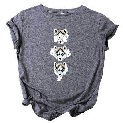 JFUNCY 100% bavlnené dámske tričká, nadrozmerné tričko s krátkym rukávom, letné voľné tričko, nové dámske topy s potlačou psíkov