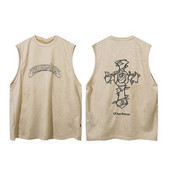 Vestă hiphop pentru bărbați de vară cu imprimeu încrucișat cu trandafiri americani Y2K ocazional loose street, casual, tatuaj casual, top fără mâneci, îmbrăcăminte pentru bărbați