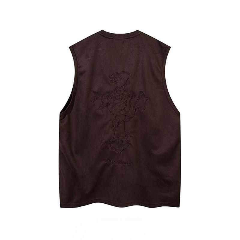 Vestă hiphop pentru bărbați de vară cu imprimeu încrucișat cu trandafiri americani Y2K ocazional loose street, casual, tatuaj casual, top fără mâneci, îmbrăcăminte pentru bărbați