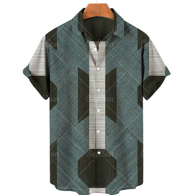 Mosaic Hawaiian meeste lühikeste varrukatega särk, avatud kraega ühe nööbiga särk, 3D prinditud lühikeste varrukatega, moodne vabaaja rannatop