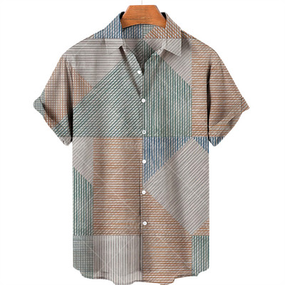 Mosaic Hawaiian meeste lühikeste varrukatega särk, avatud kraega ühe nööbiga särk, 3D prinditud lühikeste varrukatega, moodne vabaaja rannatop