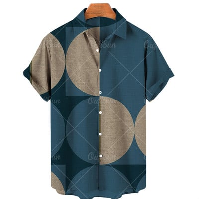 Mosaic Hawaiian meeste lühikeste varrukatega särk, avatud kraega ühe nööbiga särk, 3D prinditud lühikeste varrukatega, moodne vabaaja rannatop