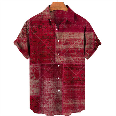 Mosaic Hawaiian meeste lühikeste varrukatega särk, avatud kraega ühe nööbiga särk, 3D prinditud lühikeste varrukatega, moodne vabaaja rannatop