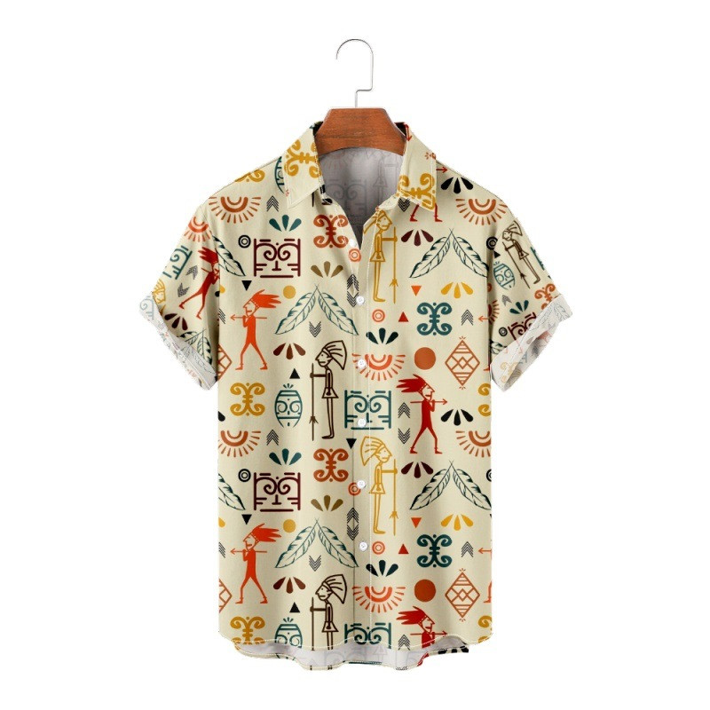 Camisas Para Hombre 2022 új alkalmi divat 3D digitális nyomtatás trendi bő rövid ujjú ing férfi felső